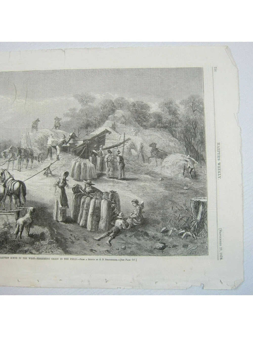 Antique 1878 Print A Harvest Scene in the West O.D. Steinberger Harper’s Weekly